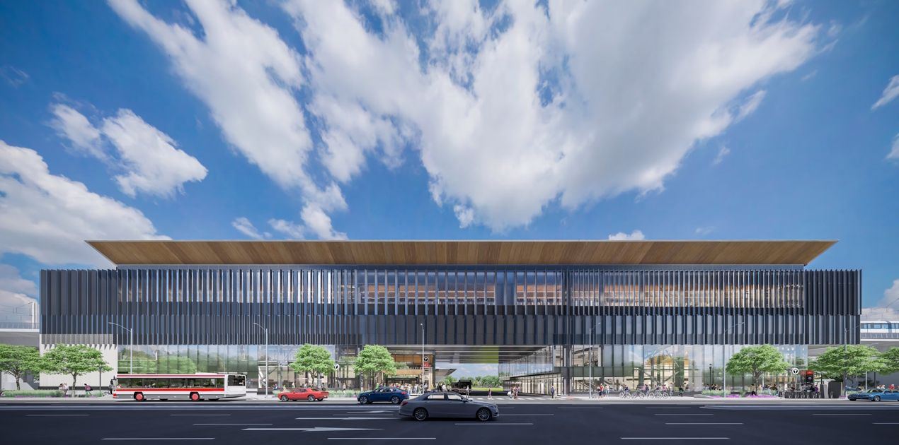Render exterior de una estación de la Ontario Line
