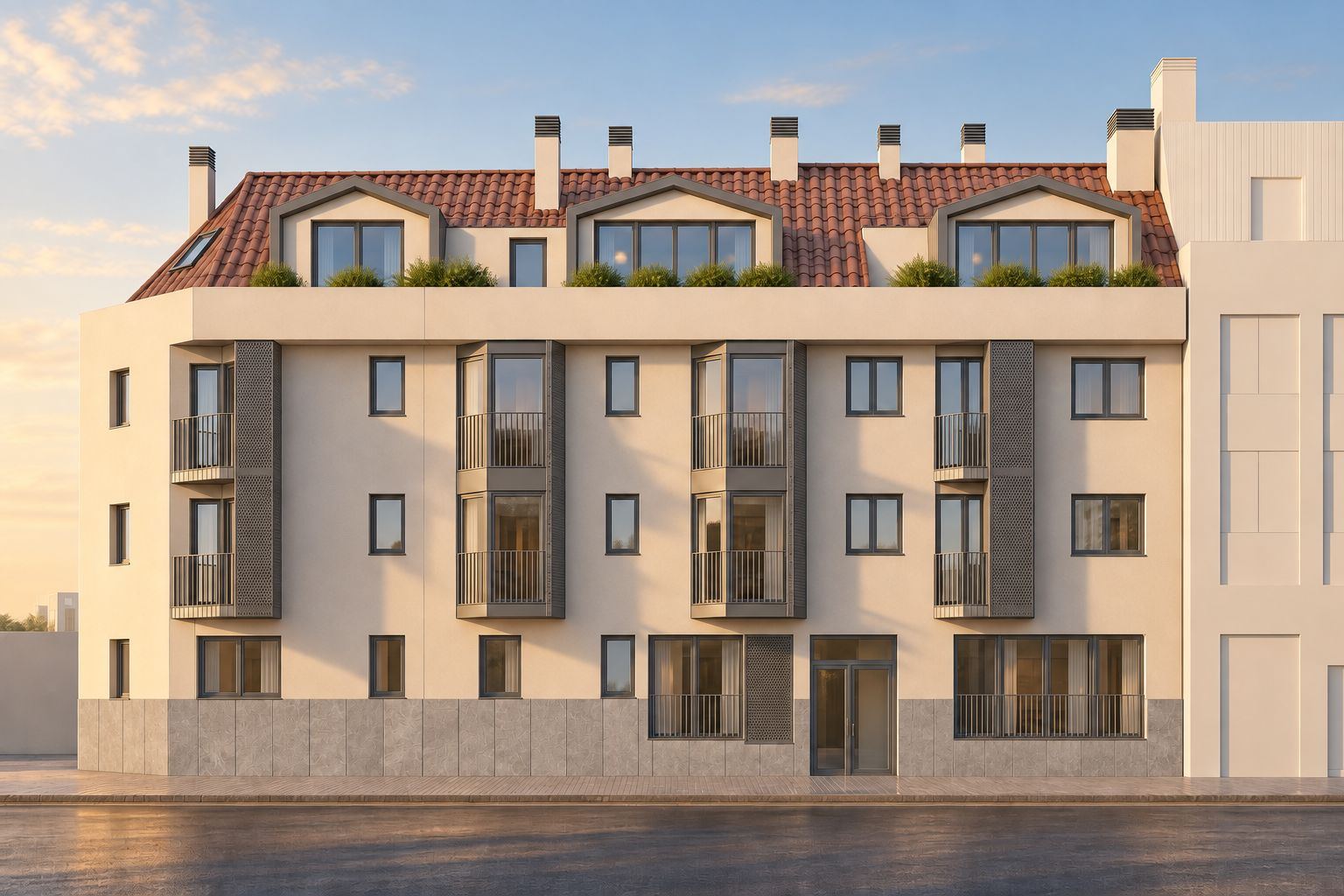Render del edificio residencial San Nicasio en Leganés